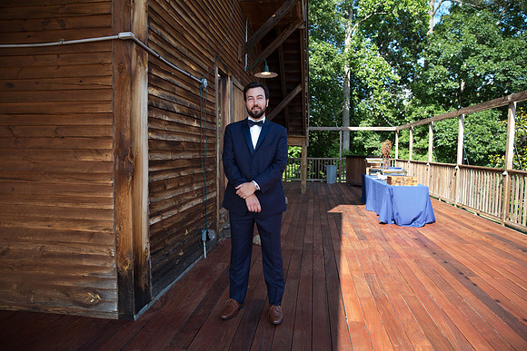 Bride & Groom first look at The Barn at Valhalla Chapel Hill