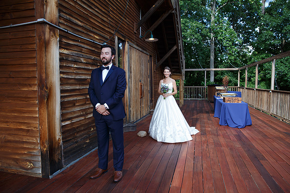 Bride & Groom first look at The Barn at Valhalla Chapel Hill