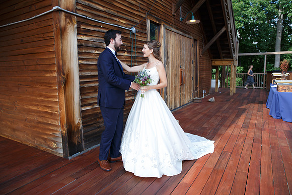 Bride & Groom first look at The Barn at Valhalla Chapel Hill