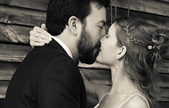Bride & Groom first look at The Barn at Valhalla Chapel Hill