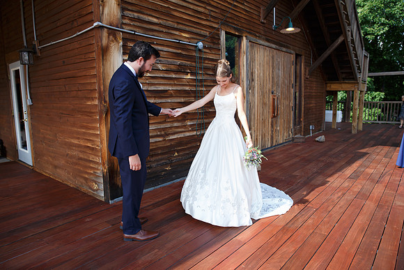 Bride & Groom first look at The Barn at Valhalla Chapel Hill