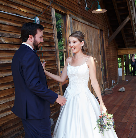 Bride & Groom first look at The Barn at Valhalla Chapel Hill