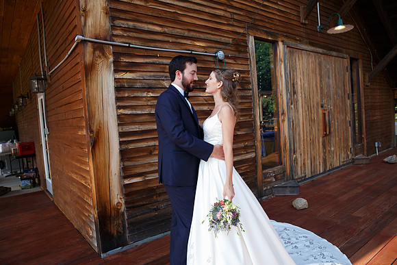 Bride & Groom first look at The Barn at Valhalla Chapel Hill