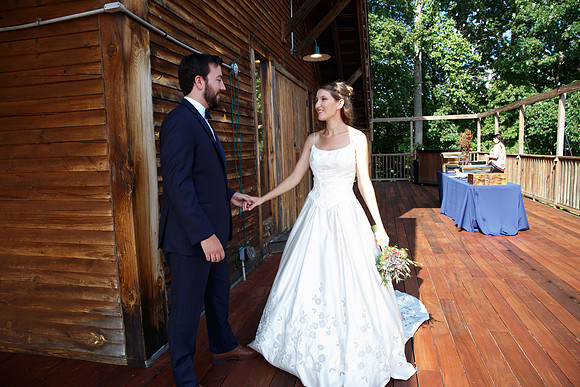 Bride & Groom first look at The Barn at Valhalla Chapel Hill
